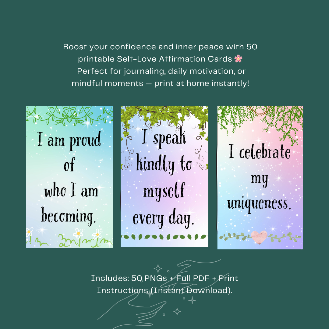 Self-Love Affirmation Cards - 50 Positive Mindset Affirmations