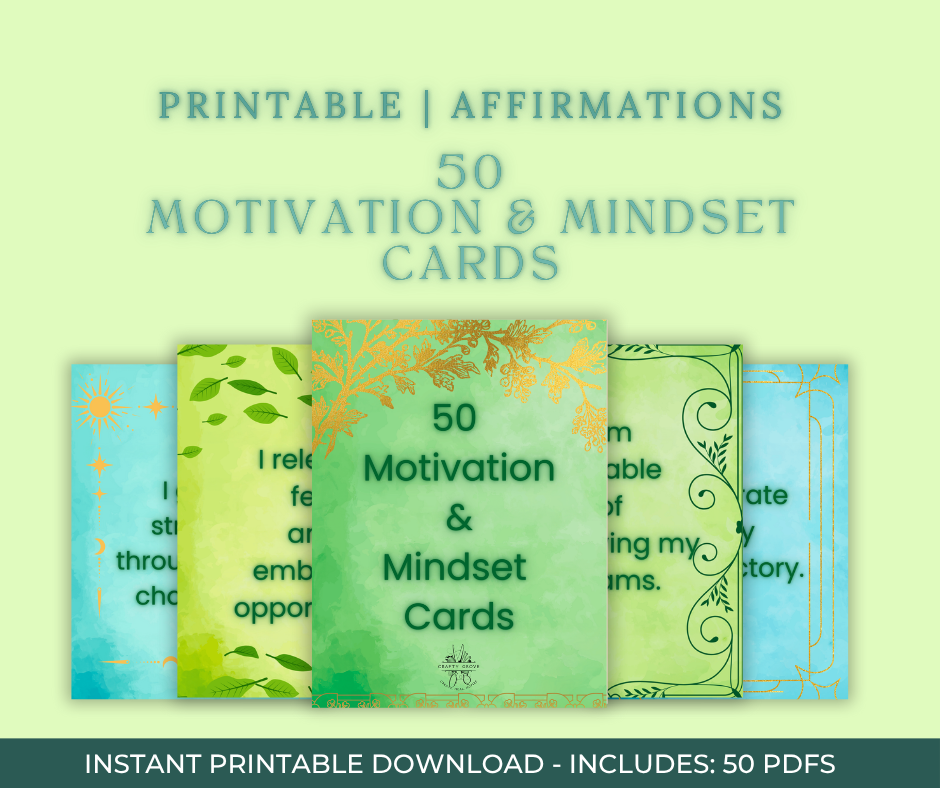 Motivation & Mindset Affirmation Cards – 50 Printable Quotes for Confidence & Growth